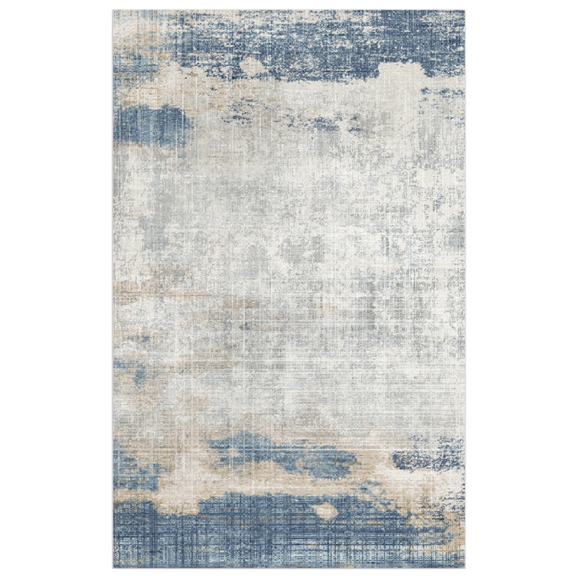 Nefoso 5ft x 8ft Area Rugs, Washable Area Rugs for Living Room Bedroom Home Decor, Non-Slip Carpet, Modern Abstract, Blue & Beige