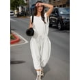 thumbnail image 3 of Czanzd Women's Backless Athletic Jumpsuit Wide Leg Sleeveless Romper with Pockets,White,l), 3 of 7