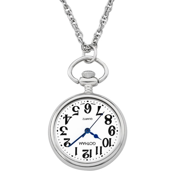 Gotham Women's Silver-Tone Open Face Pendant Watch With Chain # GWC14135SA