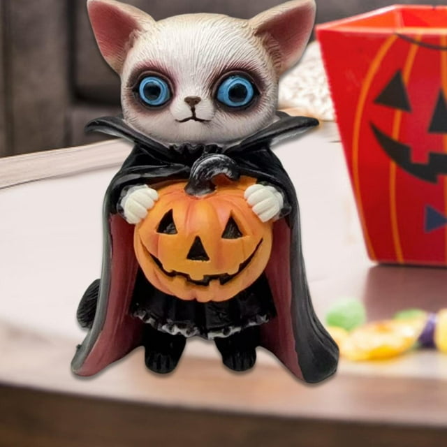 Estatua de animal para decoración de Halloween, resistente, ingeniosa, para mesa, adorno, figurita para hogar, estantería, sala de estar, interior 7 cm x 6 cm x 10 cm