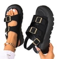 thumbnail image 4 of Norvail Womens Thick Platform Sandals with Adjustable Double Strap, Soft Footbed with Back Strap, Arch Support Summer Beach Slip On Leather Flat Sandals, Walking Sandals for Women With Arch, 4 of 4
