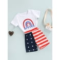 thumbnail image 3 of aturustex Toddler Baby Girl Boy 4th of July Outfit Rainbow Print T-Shirt/Tank Top+American Flag Shorts Summer Clothing Sets (1-5 Years), 3 of 8
