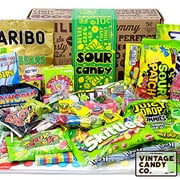 VINTAGE CANDY CO. SOUR CANDY ASSORTMENT GIFT BOX - Best Candy Variety Mix Care Package - Unique & Fun Gag Gift Basket - PERFECT For Man Or Woman Who LOVES SOUR Candy