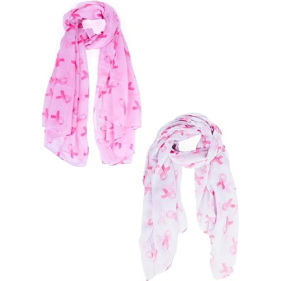 Nollia [2-Pack] Soft Women's Breast Cancer Awareness Scarf - Pink Ribbon Scarves for October Breast Cancer Awareness Month