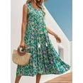 thumbnail image 6 of Women'S Maxi Dress Summer Sleeveless Bohemian Floral V Neck Tie Front Fringe Flowy Long Dress Vacation Beach Sundress Green S, 6 of 8