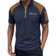 thumbnail image 6 of Men's Color Block Top 48%Polyester 38%Rayon 11%Cotton 3%Spandex Short Sleeve Zipper Stand Collar Casual Shirt Fashion Breathable Work Golf Travel | Zenithor,Navy S, 6 of 9