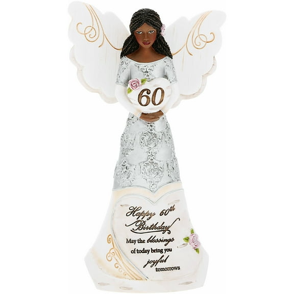 Pavilion - Happy 60th Birthday - 6" Ebony African American Angel Figurine Religious Best Friend Bestie BFF God Jesus Lover Christian Christ Gift Present