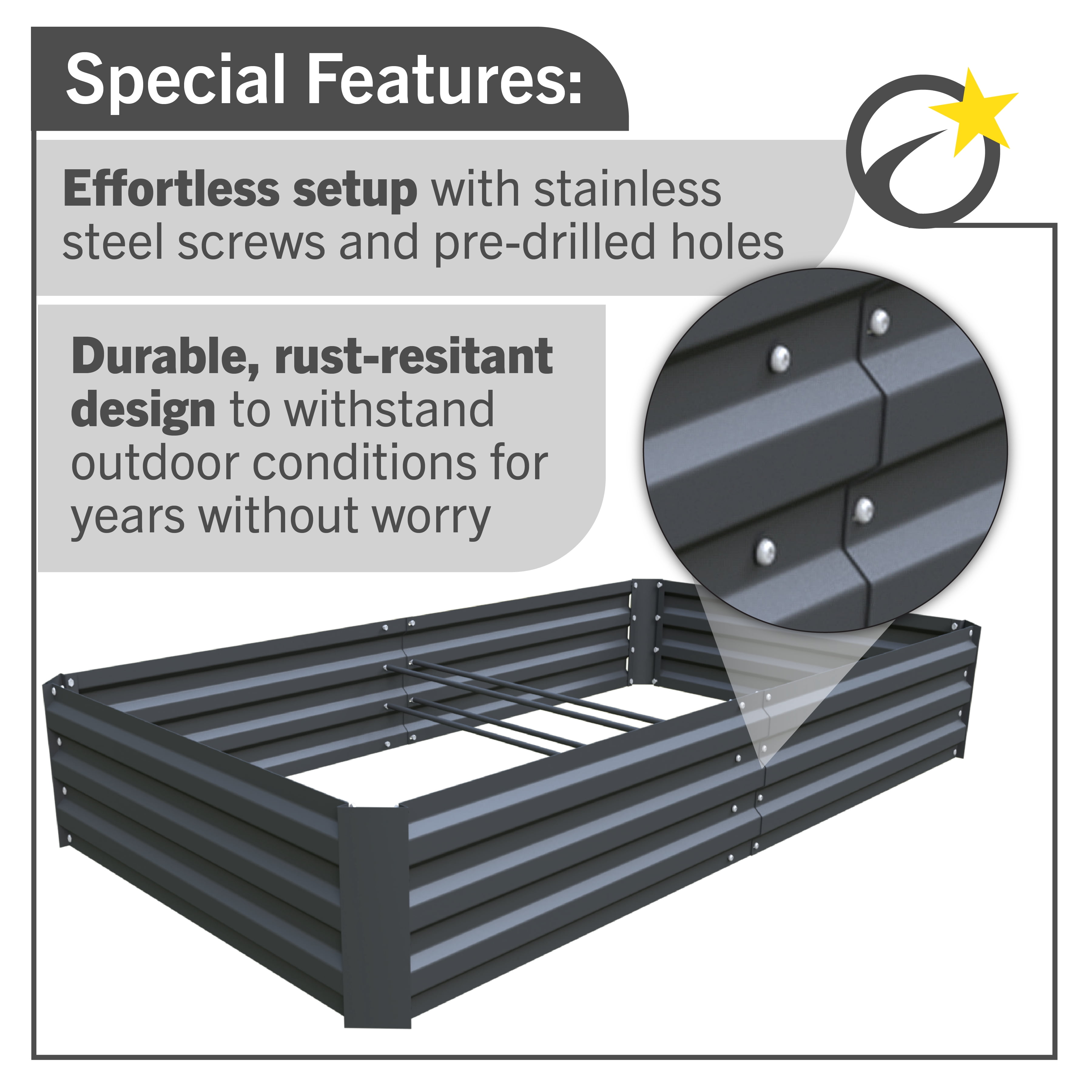6ft x 3ft Raised Garden Bed Kit, Gray Powder Coated Steel