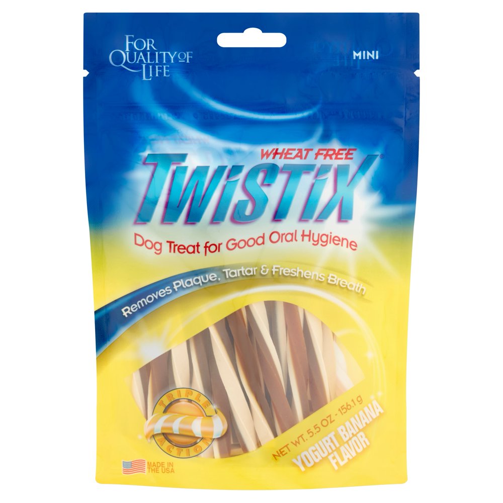 Twistix Mini Yogurt Banana Flavor Triple Action Dog Treat for Good Oral