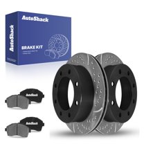 AutoShack 12.83" (326 mm) Rear Vented Drilled & Slotted Brake Rotors E-Coated Ceramic Brake Pads | Replacement for 2000-2005 Ford Excursion | 6-PC Brake Kit | ShadowGuard