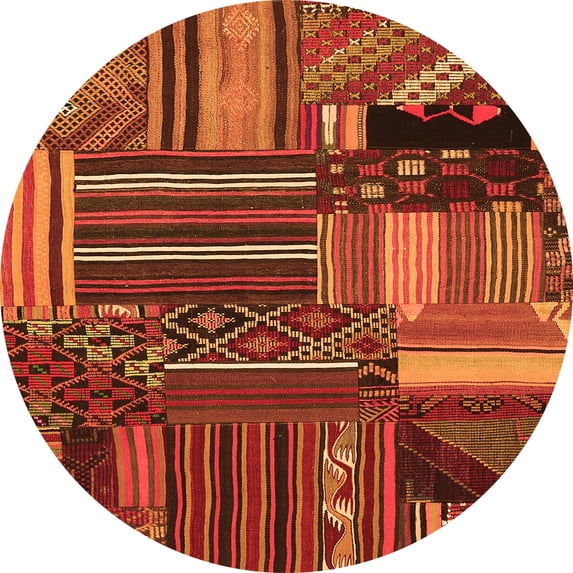 Ahgly Company Indoor Round Patchwork Orange Transitional Area Rugs, 8' Round