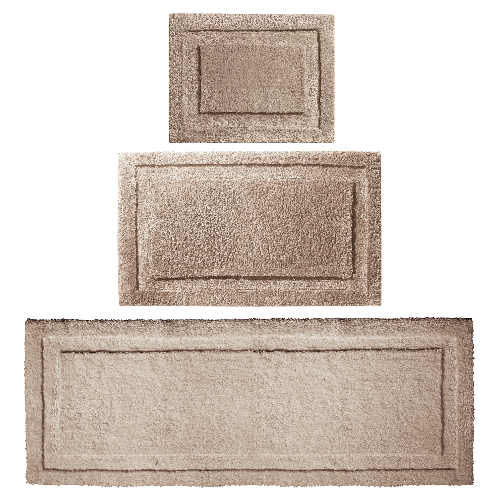 mDesign Microfiber Bath Mats - 3 Piece Bathroom Rugs - Set of 3 - Linen/Tan