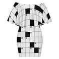 thumbnail image 6 of Crossword Empty Boxes Pattern Women's Off The Shoulder Ruffles Summer Wedding Guest Loose Casual Party Beach Dress, 6 of 9
