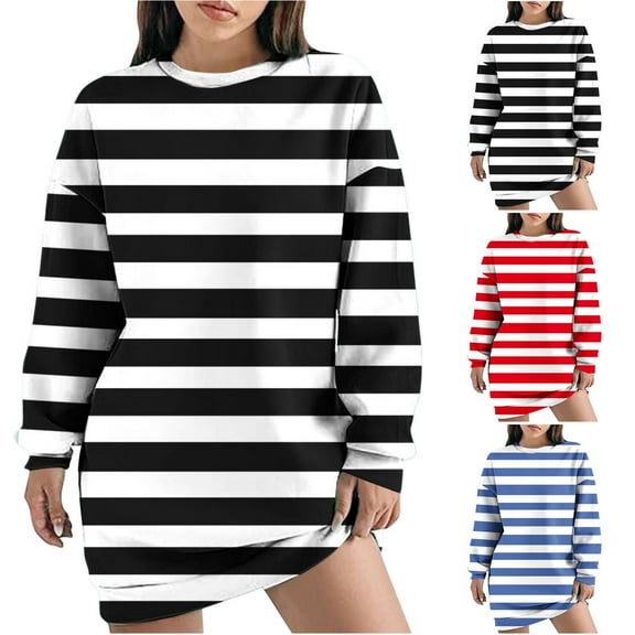 WJHWSX Casual Dresses for Women,Fall Dresses for Women 2025,Womens Dresses,Long Sleeve,Crew Neck,Comfort Fit,Printed,L(US:8)