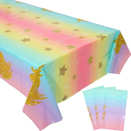 

Unicorn Tablecloth 108 x 54 Inch Disposable Table Cover Multi-Color Stripe Plastic Tablecloths Unicorn Themed Birthday Party for Girls Decorations Decoration Supplies (3 Piece)