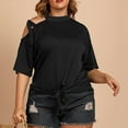 thumbnail image 2 of Plus Size Women’s off Shoulder T-Shirts Crew Neck Strappy Loose Tees Summer Fashion Short Sleeve Tops,Black,XXL, 2 of 5