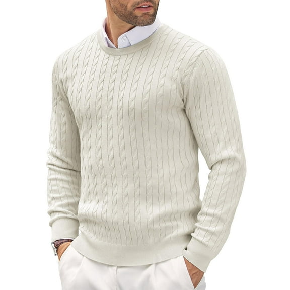 COOFANDY Men's Crewneck Knit Sweater Slim Fit Lightweight Casual Twist Patterned Cable Knitted Pullover