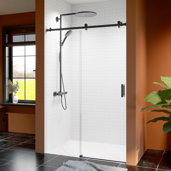 46-48" W * 76" H Frameless Single Sliding Shower Doors, Bathroom Sliding Shower Door, 5/16" (8mm) Thick SGCC Tempered Glass Door, Reversible Installation