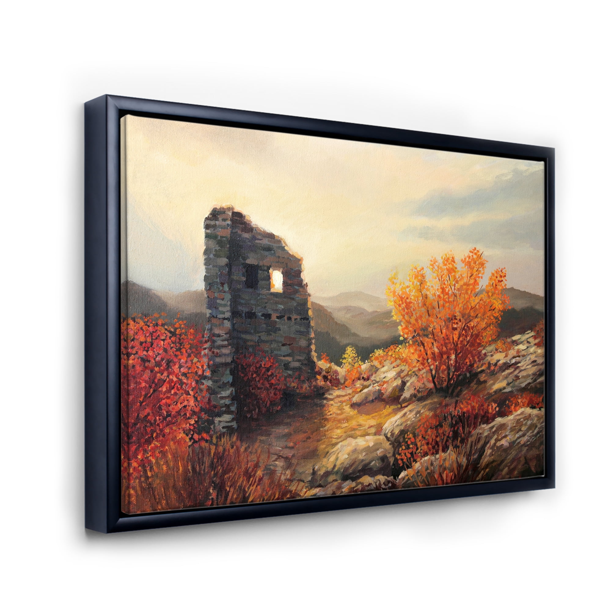 Designart 'Sunset Over Old Fortress Ruins' Farmhouse Framed Canvas Wall Art Print