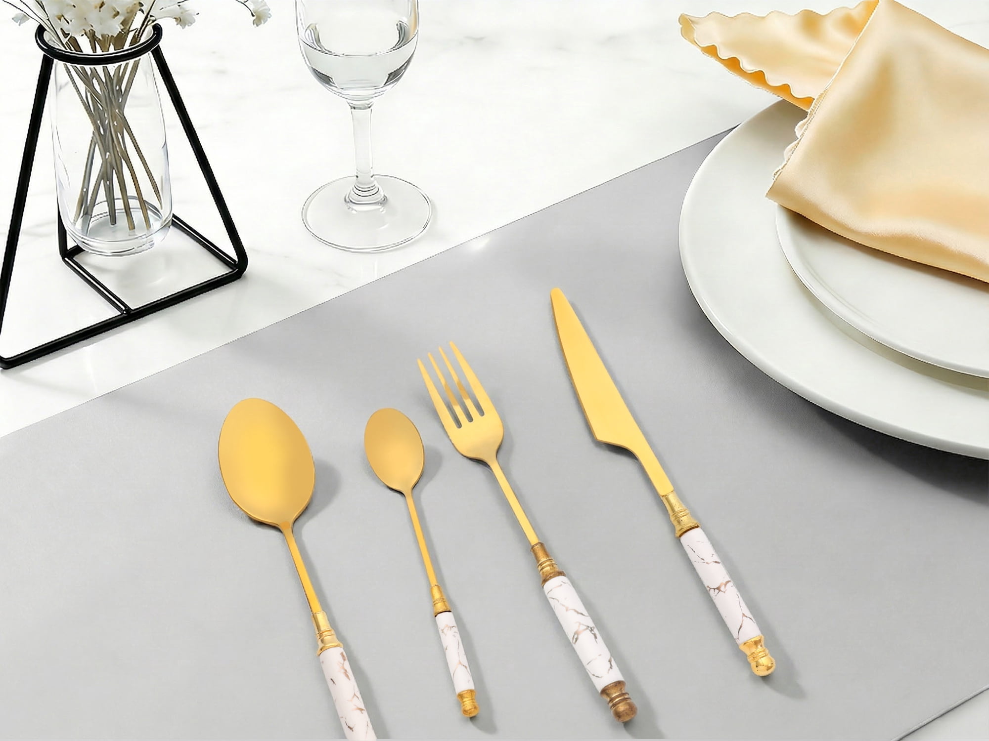 Unique Bargains 4Pcs Stainless Steel Flatware Set For 1 White