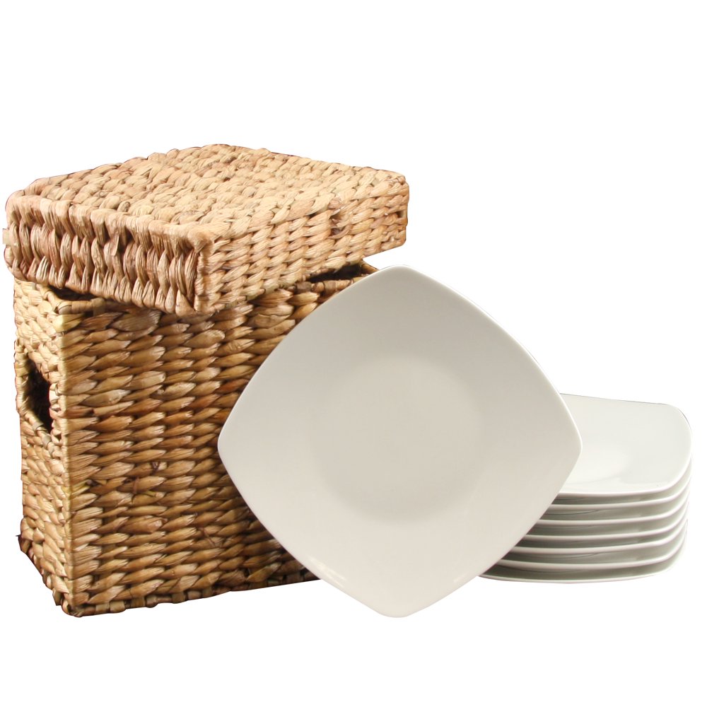 Gibson Zen Buffetware 8 Piece Dessert Plate Set with Wicker Package
