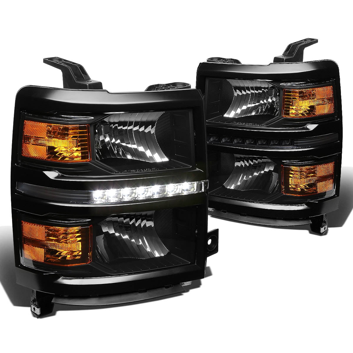 For 2014 to 2015 Chevy Silverado 1500 LED DRL Light Bar Headlight Black