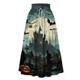 thumbnail image 3 of EANJE Halloween Womens Casual Elastic Waist Drawstring Midi Skirt Print Vacation Style A Line Flowy Skirt for Daily Wear Navy L, 3 of 4