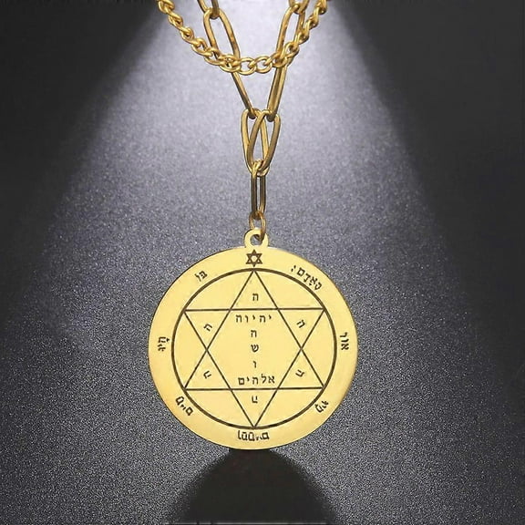 Dawapara Key Of Solomon Seal Pendant Necklace For Women Double Layer Chain Stainless Steel Pentacle Talisman Wiccan Jewelry