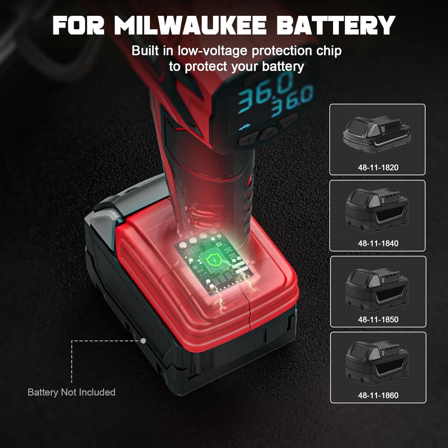 Portable 160PSI Cordless Tire Inflator for Milwaukee 18V Battery with Digital Pressure Gauge