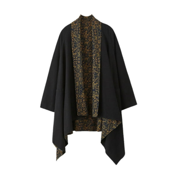 Cárdigan para hombre, para hombre y mujer, con cuello chal, informal, con bolsillos, estilo kimono Negro