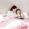 thumbnail image 4 of Manfei Cute Bow Monogram S Queen Comforter Set,Kawaii Floral Comforter Sets Queen,Pink,Pink Reversible,3pcs,1 Comforter and 2 Pillowcases, 4 of 7