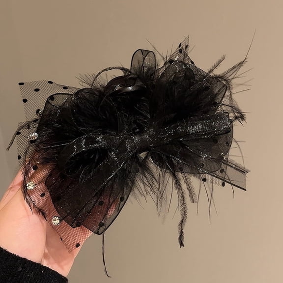 Black Feather Scratch Clip Female Princess Back of Head Bow Headdress Hair Clip Clip Premium Feeling Shark Clip Hair Accessories