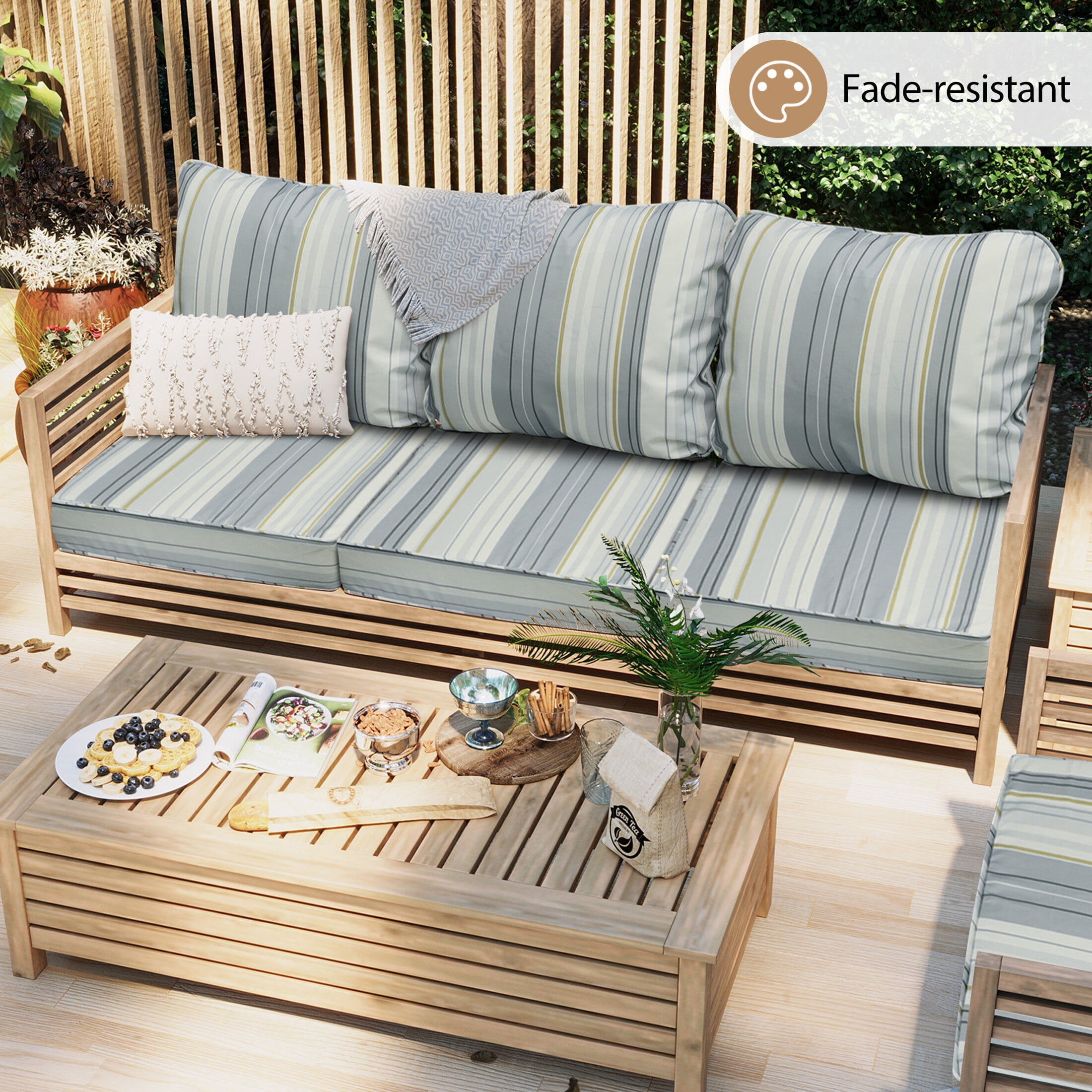 24 x 24 Waterproof Outdoor Deep Seat Cushion for Patio Furniture Cushion Replacement, Set of 4, Gray Stripes