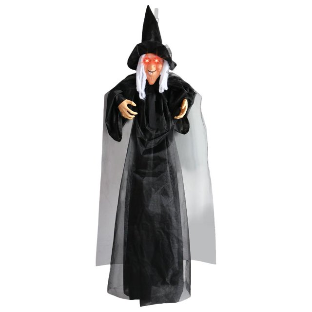 6.6FT Hanging Witch Halloween Decorations Outdoor, Animated Talking Witches with Color-Changing LED Eyes & Scary Sounds, Touch & Sound Sensor Halloween Decor for Yard Porch Haunted House