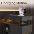 thumbnail image 6 of Modern End Table with Charging Station and Drawers, High-gloss Surface LED Light Strip with 15 Color Options, Stylish Storage Solution for Living Room, Bedroom, Study, Set of 2, Black, 6 of 9