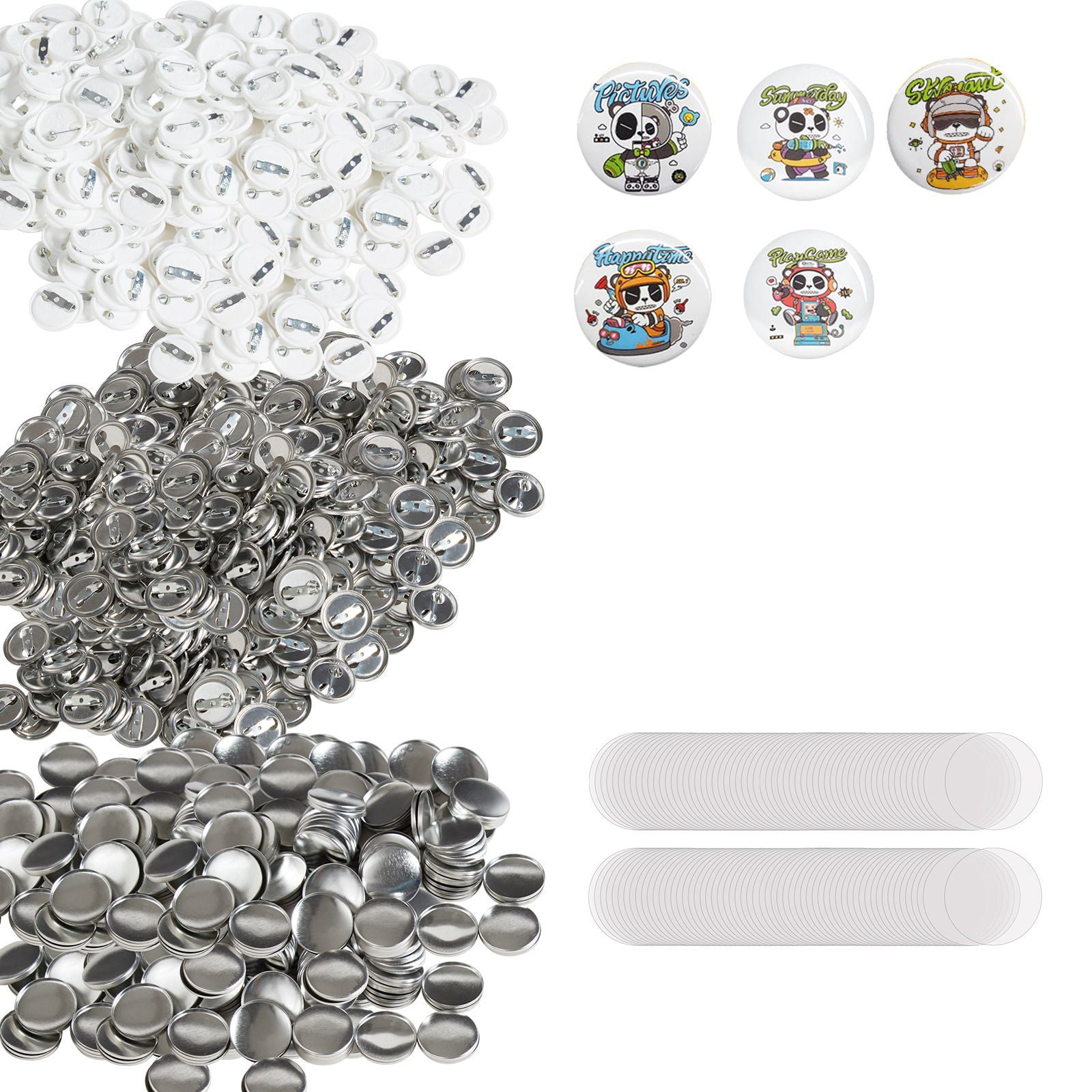 Pinback Button Parts 500 Sets, 25mm with Metal Covers and Bottom Parts, High Transparency Films, Compatible with Most 25mm Button Makers for DIY Badges