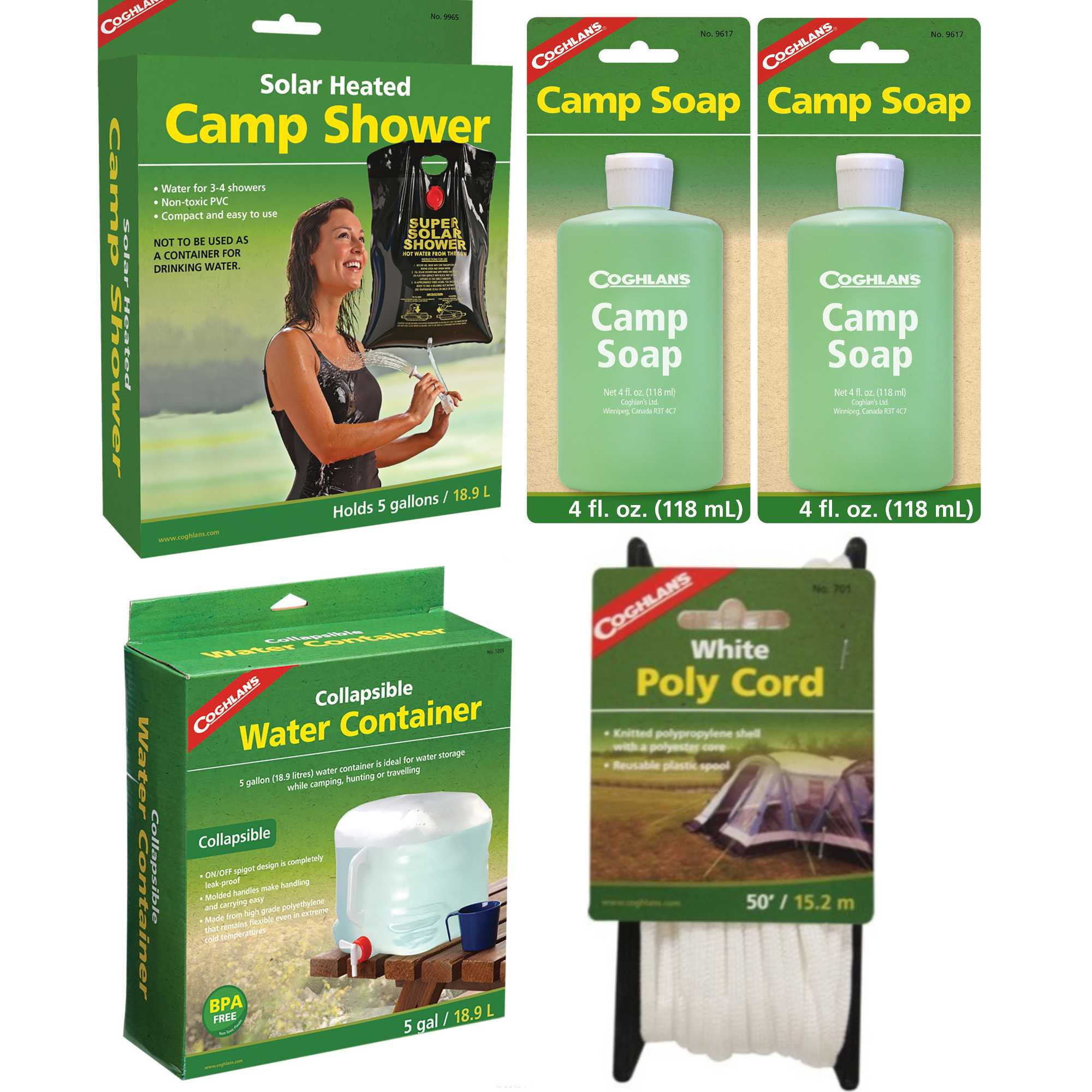Coghlan's Solar-Heated Camp Shower with Hanging Cord, Soap, and 5-Gal Container by Coghlan's