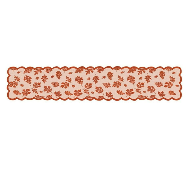 Fiudx Camino de Mesa Otoñal con Diseño de Hojas de Arce y Encaje, Ideal para Fiestas de Acción de Gracias, Tela Suave y Duradera, Versátil para Decorar Mesas, 33 X 183 Cm.