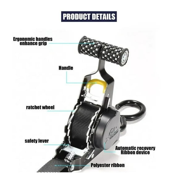 1pc Retractable Ratchet Strap, Self Retractable Tie Down Strap, 10ft Tensile Strength, 1500lbs Tensile Strength, Strong Black Heavy Duty Automatic Ratchet Strap For Securing , Trucks,