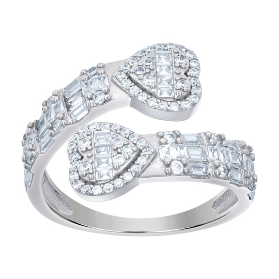 925 Sterling Silver Womens Baguette Round Cubic Zirconia Love Heart Bypass Fashion Ring Size 7 13.5mm Wide Statement Rin