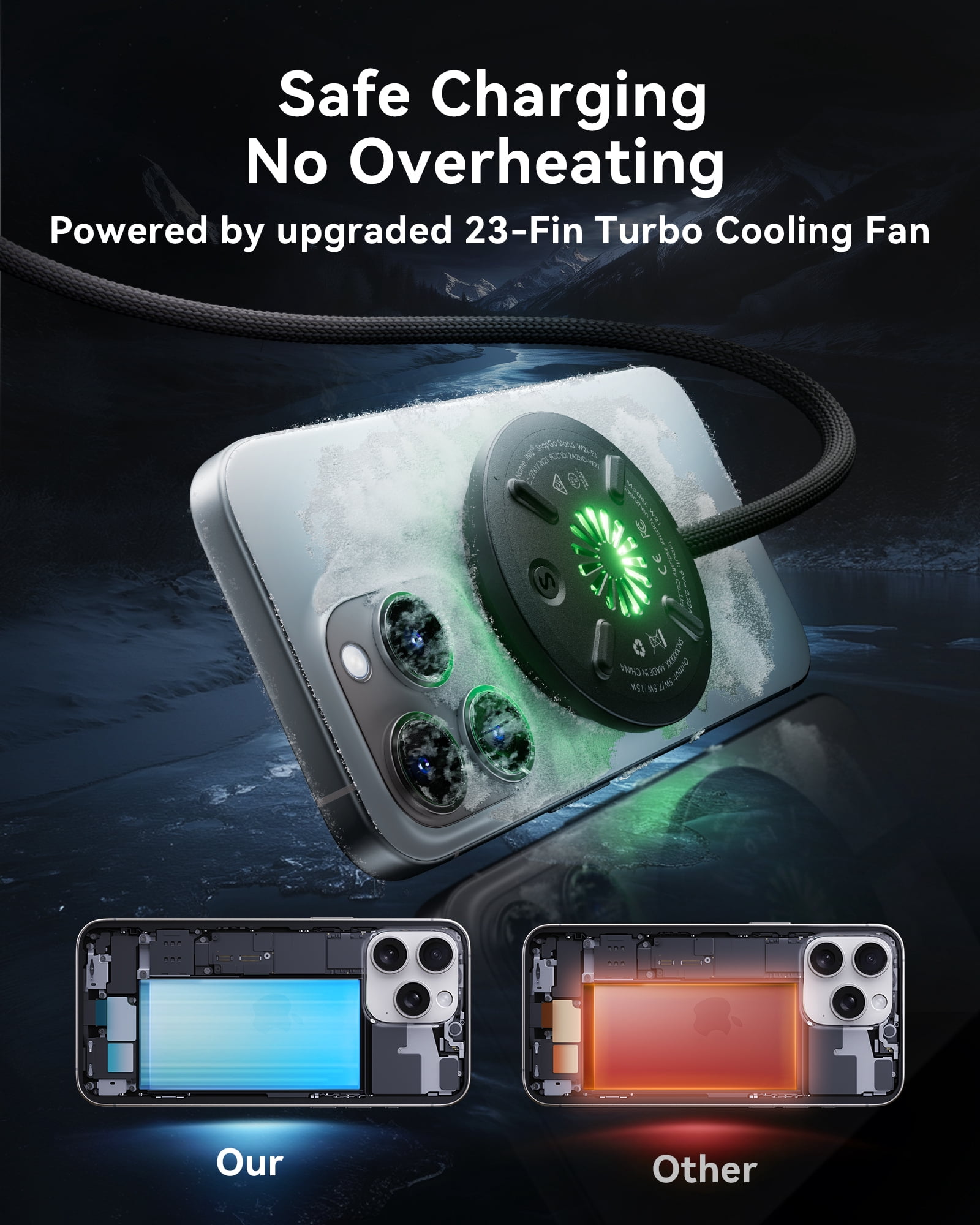 INIU for MagSafe Charger, 15W Qi2 Certified Magnetic Wireless Charger, with Adapter & Cooling Fan, Only for iPhone 12~17