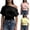 Black, variant on Women Off Shoulder Crop Top, Asymmetrical Dolman Short Sleeve Solid Casual Blouse, Summer Going Out Daily Clubwear Shirt(Red/L)
