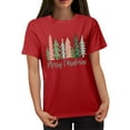 thumbnail image 4 of Aofany Merry Christmas Shirt for Women Letter Pattern Cute T-Shirt Plaid Xmas Tree Casual Graphic Print Crewneck Tees Tops, 4 of 5