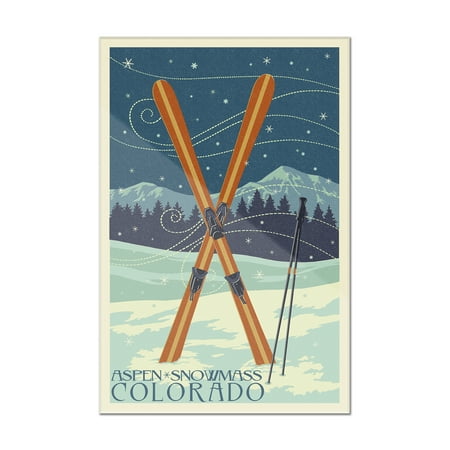 Aspen, Snowmass, Colorado - Crossed Skis Letterpress - Lantern Press Artwork (8x12 Acrylic Wall Art Gallery