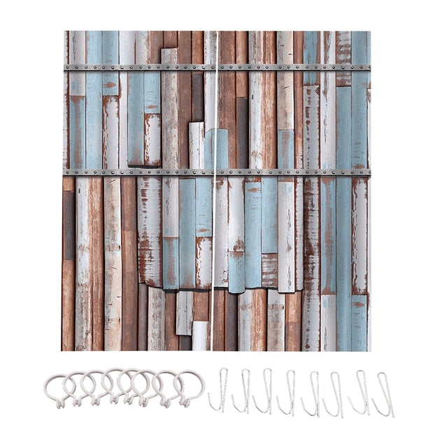Cortina Poliéster Baño Retro estilo con puerta de madera Patrón Decoración Droll Drape para sala de estar Dormitorio Baño S 2 piezas Inevent HA010886-01