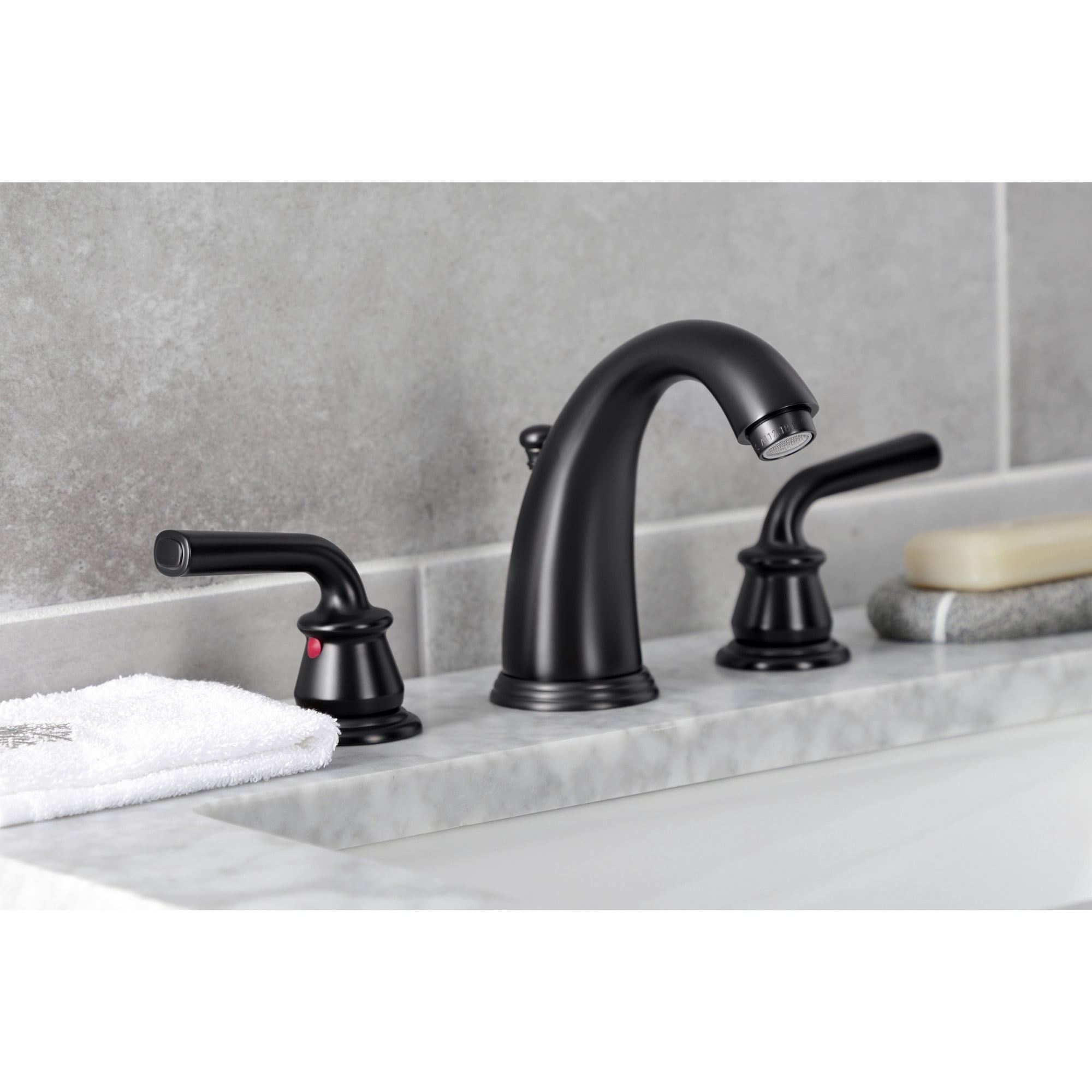 Kingston Brass KB980RXL Restoration Widespread Bathroom Faucet with Pop-Up Drain, Matte Black