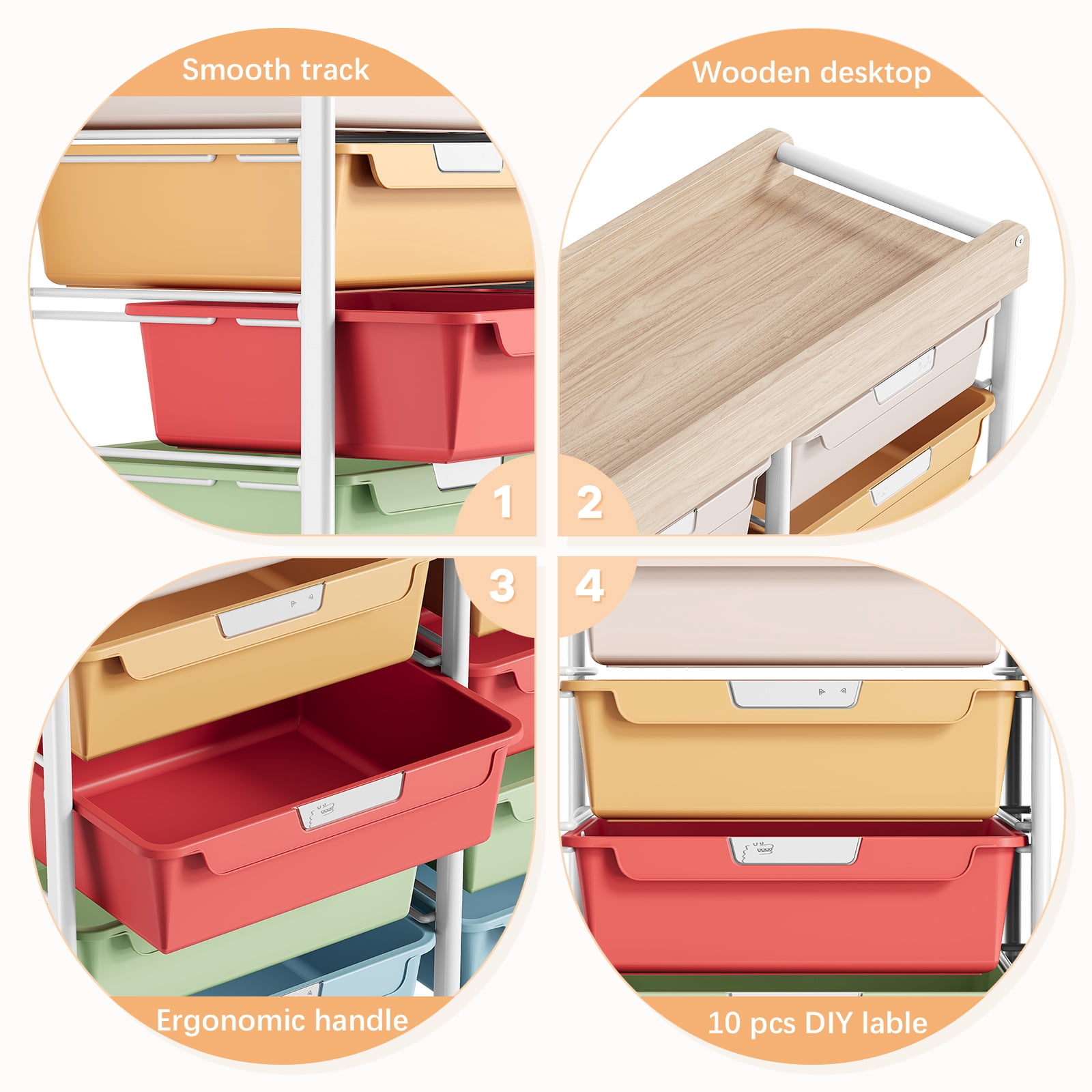 Rolling Storage Cart with 10 Drawers, KK KINGRACK Drawer Cart with Sturdy Frame for Craft Office School Storage, Rainbow