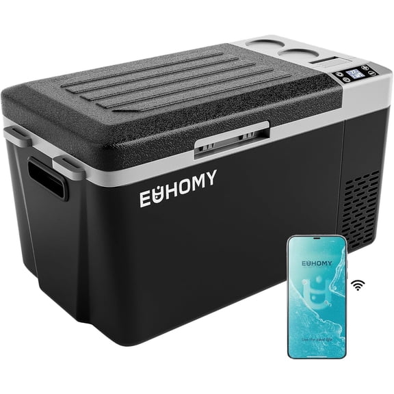 MRY 24QT (23L) 12V Portable Refrigerator, Electric Cooler with APP Control, 12/24V DC & 100-240V AC, Usable Battery, Freezer for Camping, Travel, Truck, Outdoor