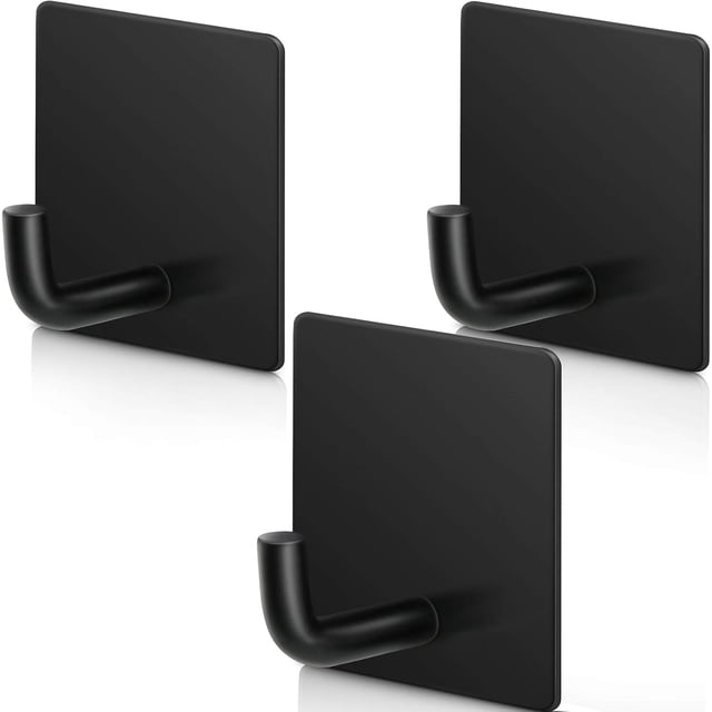 Matte Black Adhesive Hooks, Stainless Steel, Waterproof Easy Installation Versatile Design For Multiple Uses (3 Pieces)