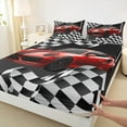 thumbnail image 5 of Feelyou Red Cartoon Car Twin Sheet Sets, Sports Car Twin Fitted Sheet, Checkered Geometric Flat Sheet, Super Cozy Room Decor, 3pcs, 5 of 7